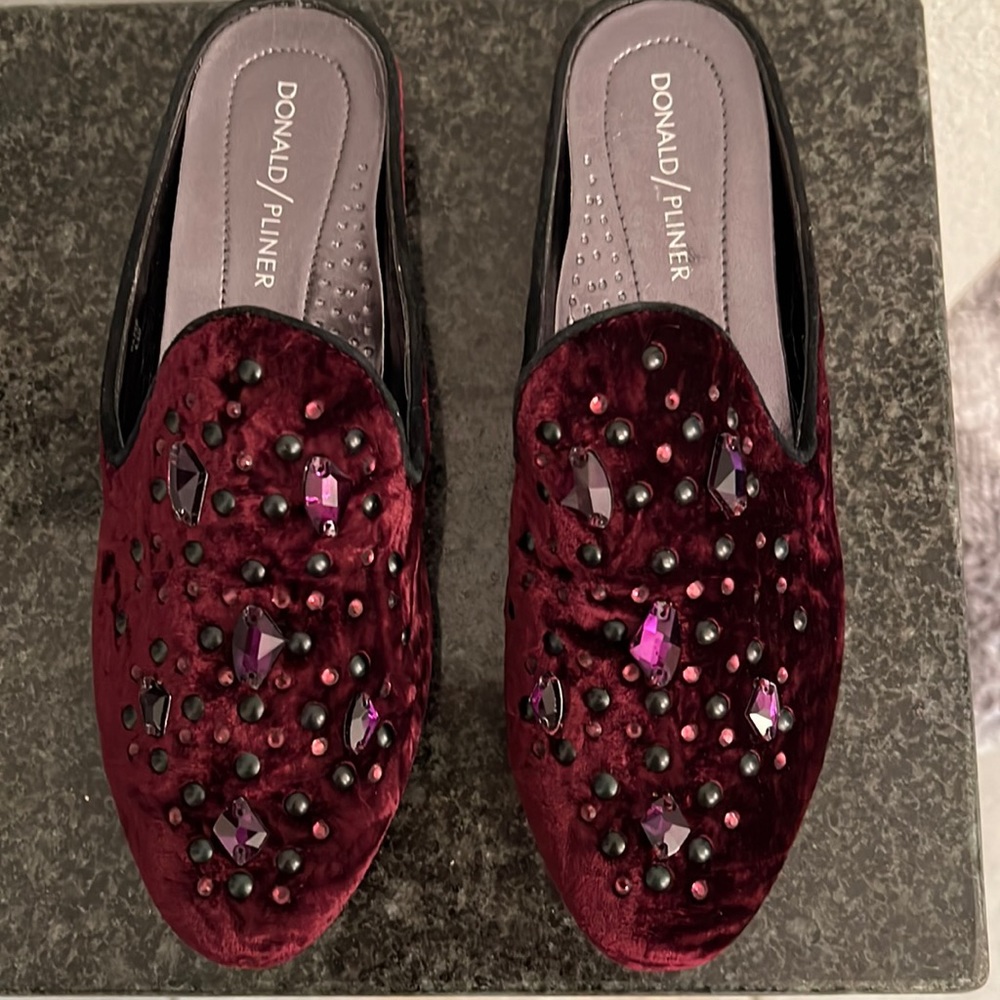 Donald Pliner Crushed Velvet, Rhinestone Mules